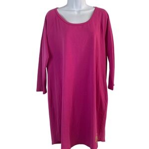 Michael Kors Pink Long Sleeve Studded MK Logo Shift Dress XL Fuchsia Gold Zip